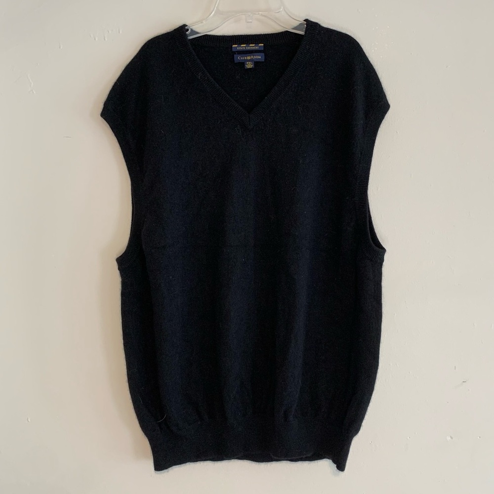Club Room Estate Cashmere XXL 100% Cashmere V-Neck Sweater Vest Black